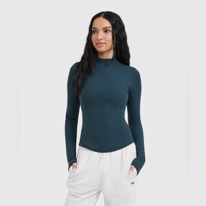 Oner active Mellow Rib Mock Neck Long Sleeve Top | Oil Blue - M
